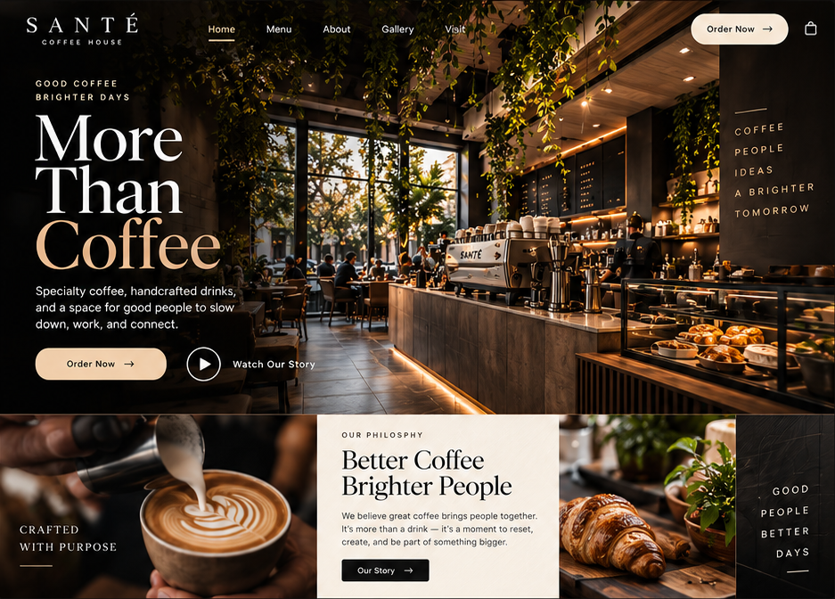 SANTÉ Coffee House — Home desktop design concept